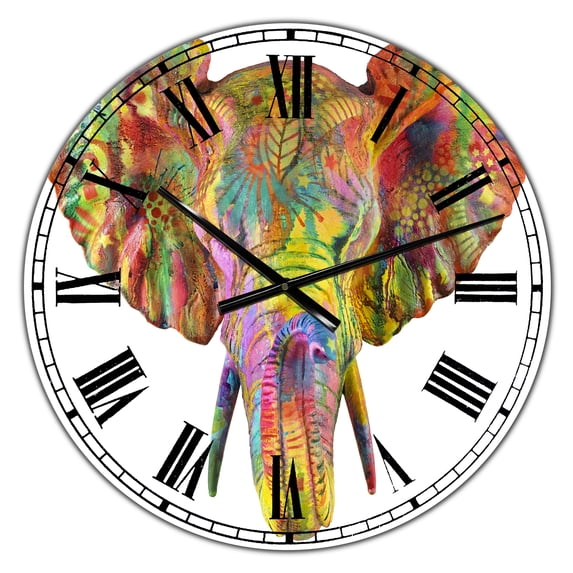 Designart 'Rainbow Elephant' Oversized Modern Wall Clock