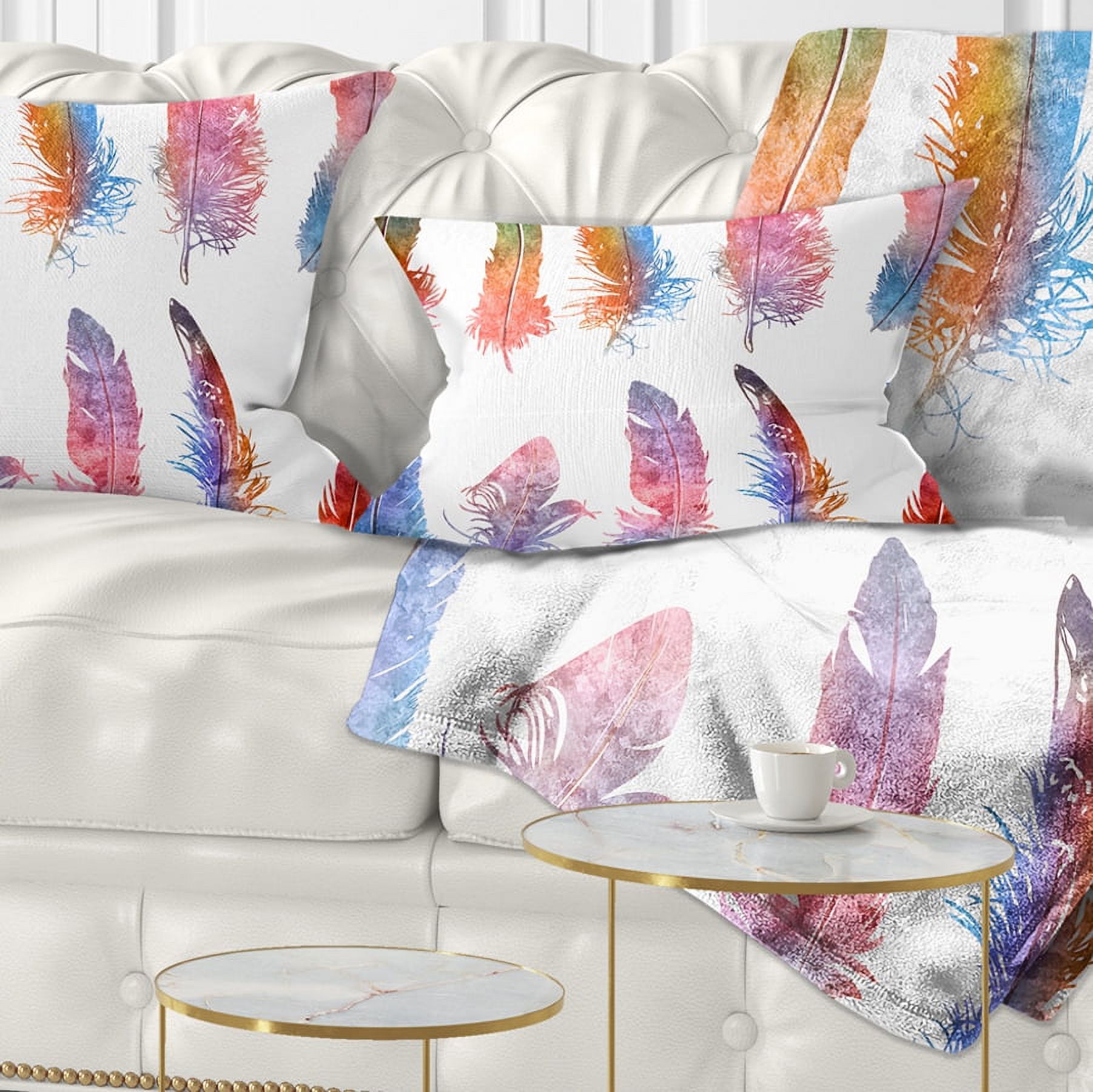 Designart Rainbow Feathers - Floral Throw Pillow - 12x20