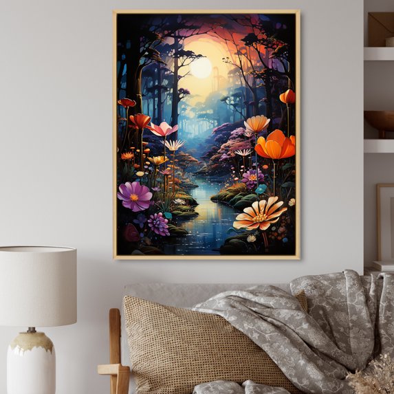 Designart "Rainbow Forest in Chromatics" Floral Floater Framed Wall Art Print