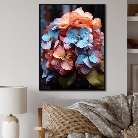Designart "Rainbow Fusion With Hydrangea Blooms I" Hydrangea Floater Framed Wall Decor