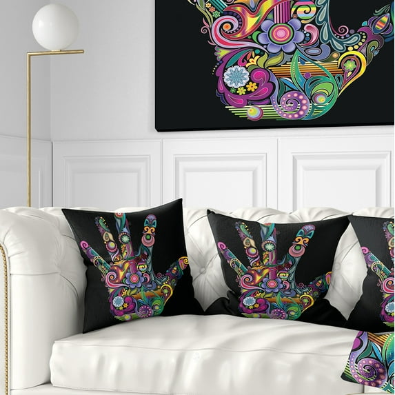 Designart Rainbow Hand with Multi Colors - Abstract Throw Pillow - 16x16