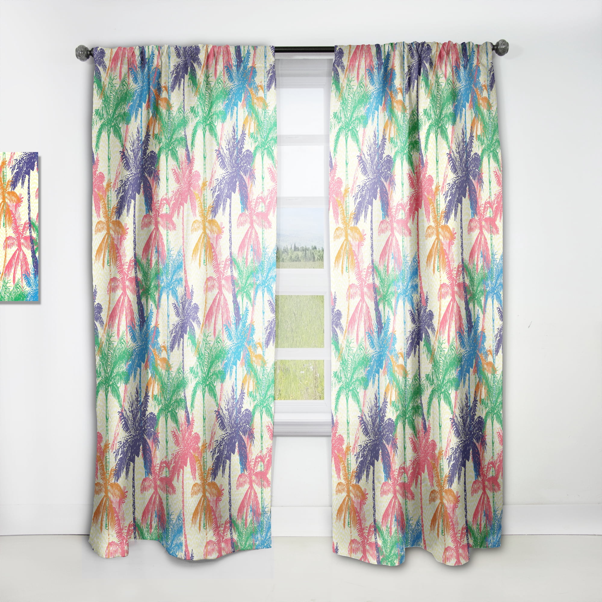 Designart 'Rainbow Palm Pattern' Tropical Curtain Panel