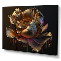 Designart Rainbow Peony Liquid Gold I Canvas Wall Art
