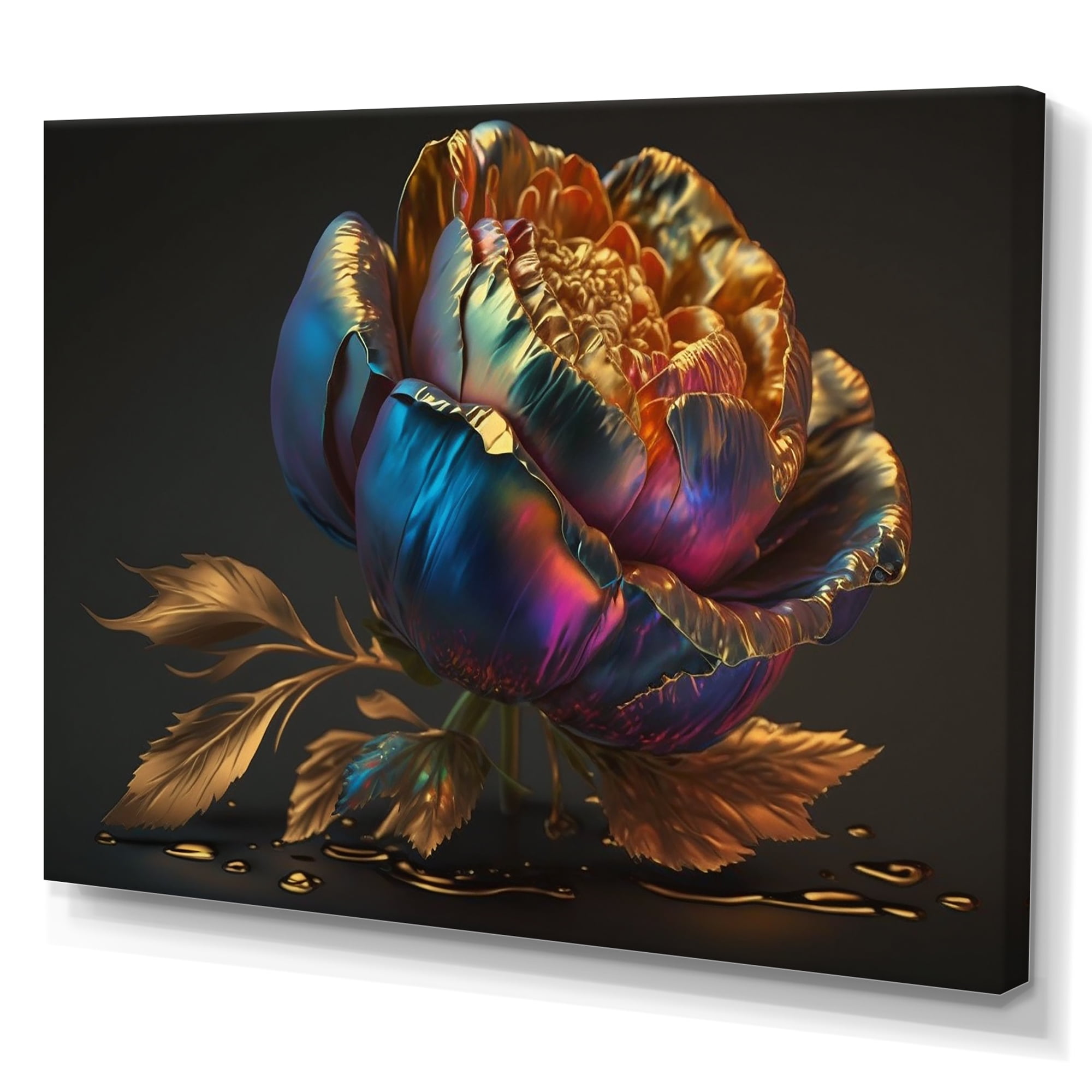 Designart Rainbow Peony Liquid Gold III Canvas Wall Art