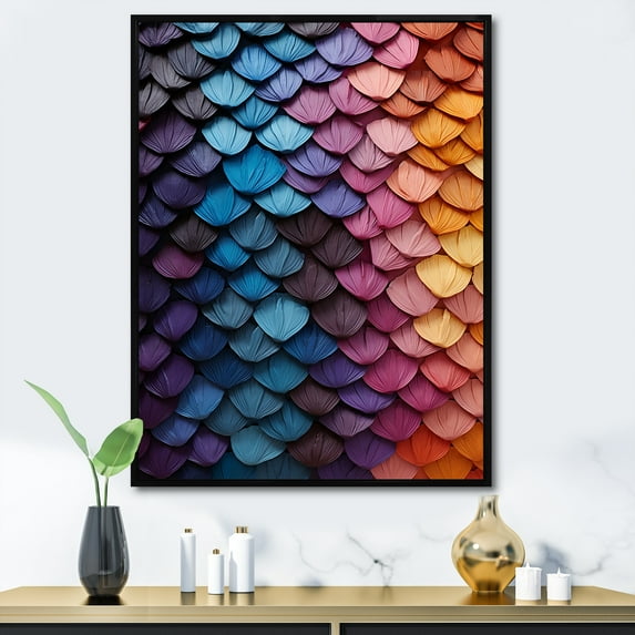Designart "Rainbow Scales in Colorful Display II" Abstract Framed Wall Art - Modern Colorful Other Abstract Hallway Framed Wall Art Decor
