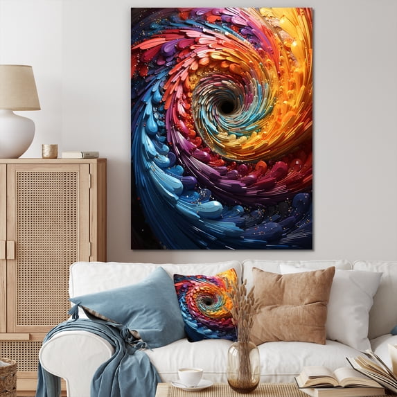 Designart "Rainbow Swirl Typhoon Abstract" Abstract Canvas Wall Art - Modern Colorful Abstract Entryway Wall Art