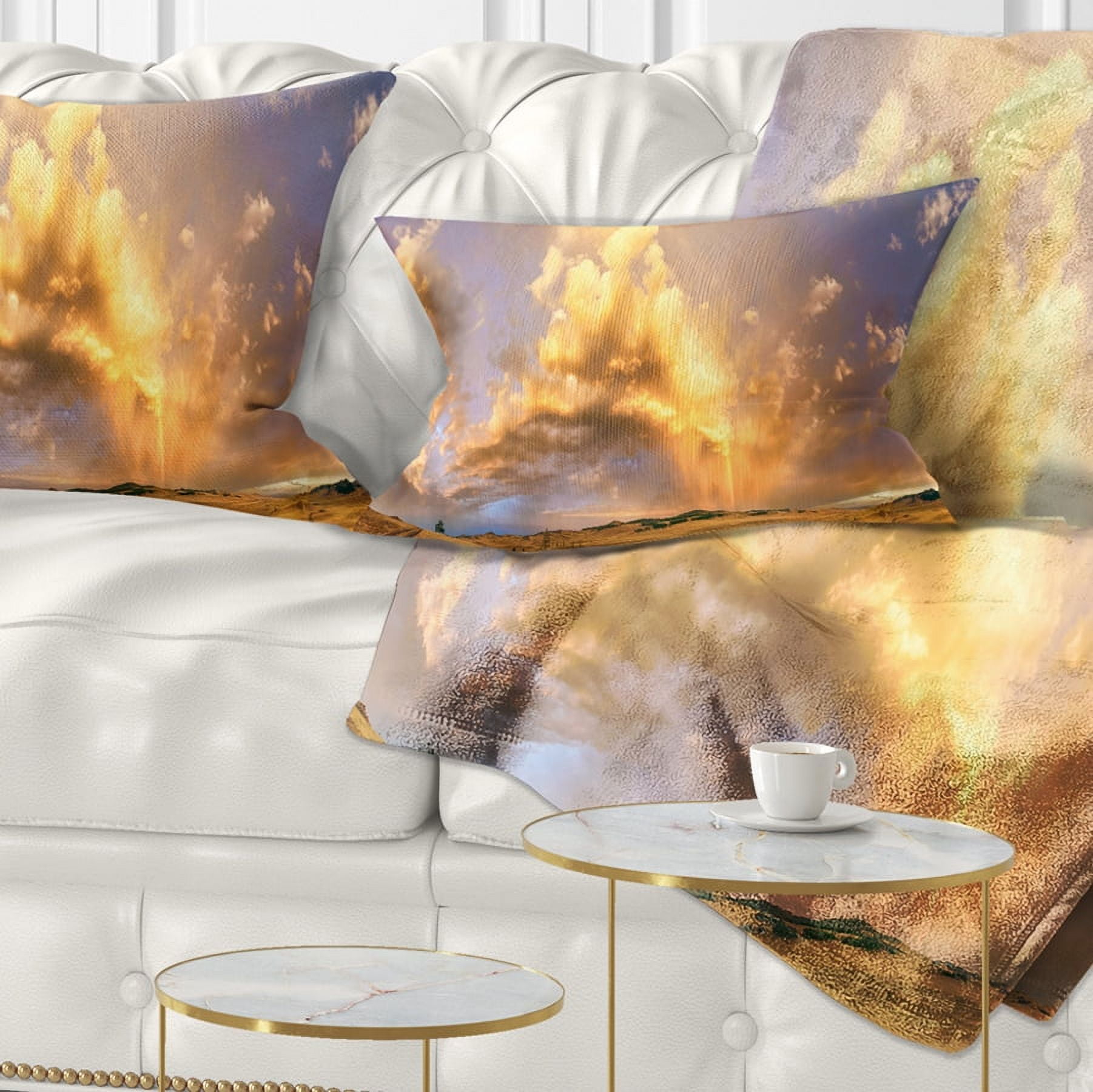 Designart Rainbow at Sunset After Storm - Landscape Photography Throw Pillow - 12x20