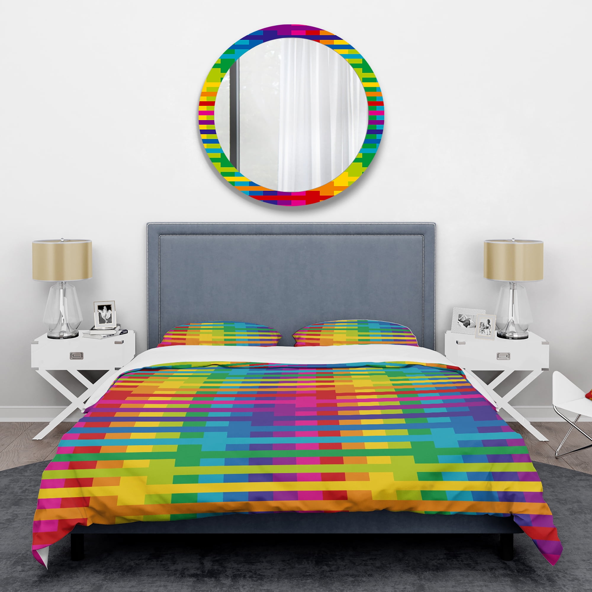 Designart 'Rainbow colors simple geometric pattern.' Mid-Century Modern Duvet Cover Set