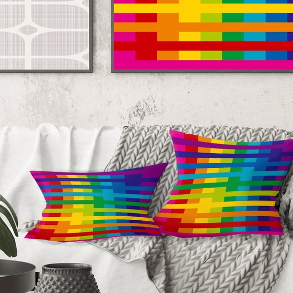 Designart Rainbow colors simple geometric pattern.' Mid-Century Modern Throw Pillow - 16x16