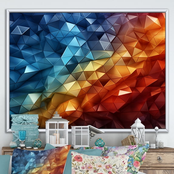 Designart "Rainbow euphony Geometric" Landscapes Floater Framed Wall Decor