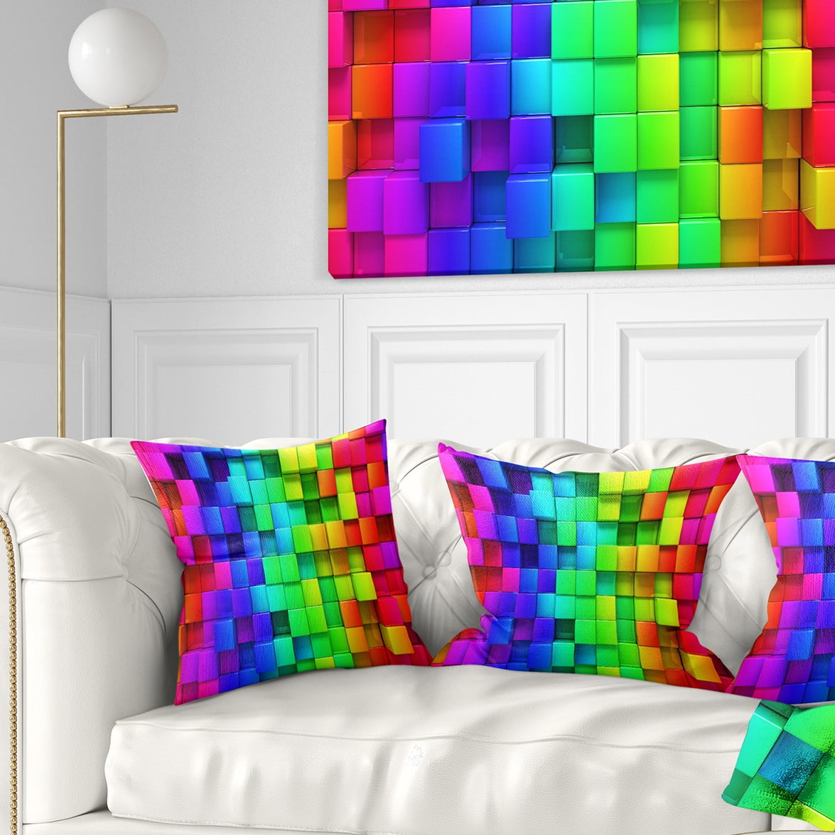 Designart Rainbow of Colorful Boxes - Abstract Throw Pillow - 16x16