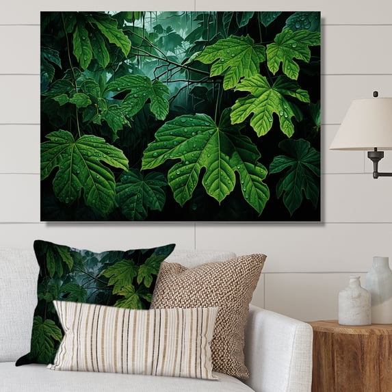 Designart "Rainforest Leaves Beneath An Emerald Canopy" Leaves Canvas Art Print