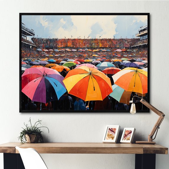 Designart "Rainy Day Spectators Sheltered III" Stadiums Floater Framed Canvas Prints