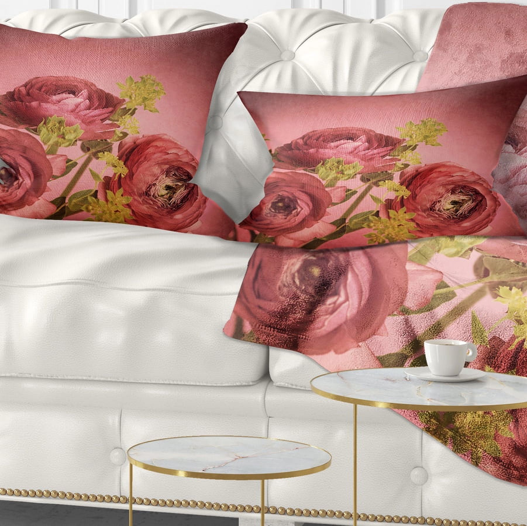 Designart Ranunculus Flowers Stem on Pink - Floral Throw Pillow - 12x20
