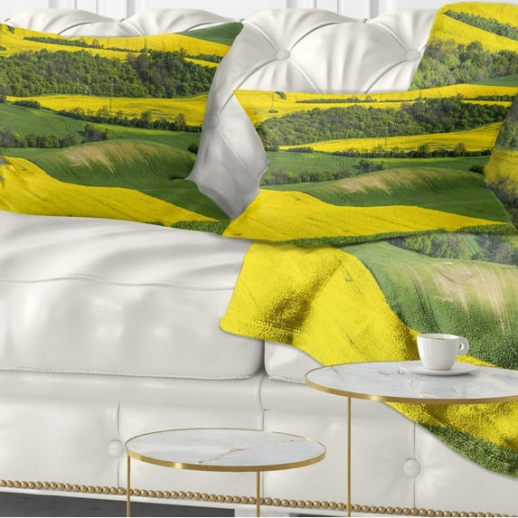 Designart Rapeseed Fields and Green Wheat - Landscape Printed Throw Pillow - 12x20