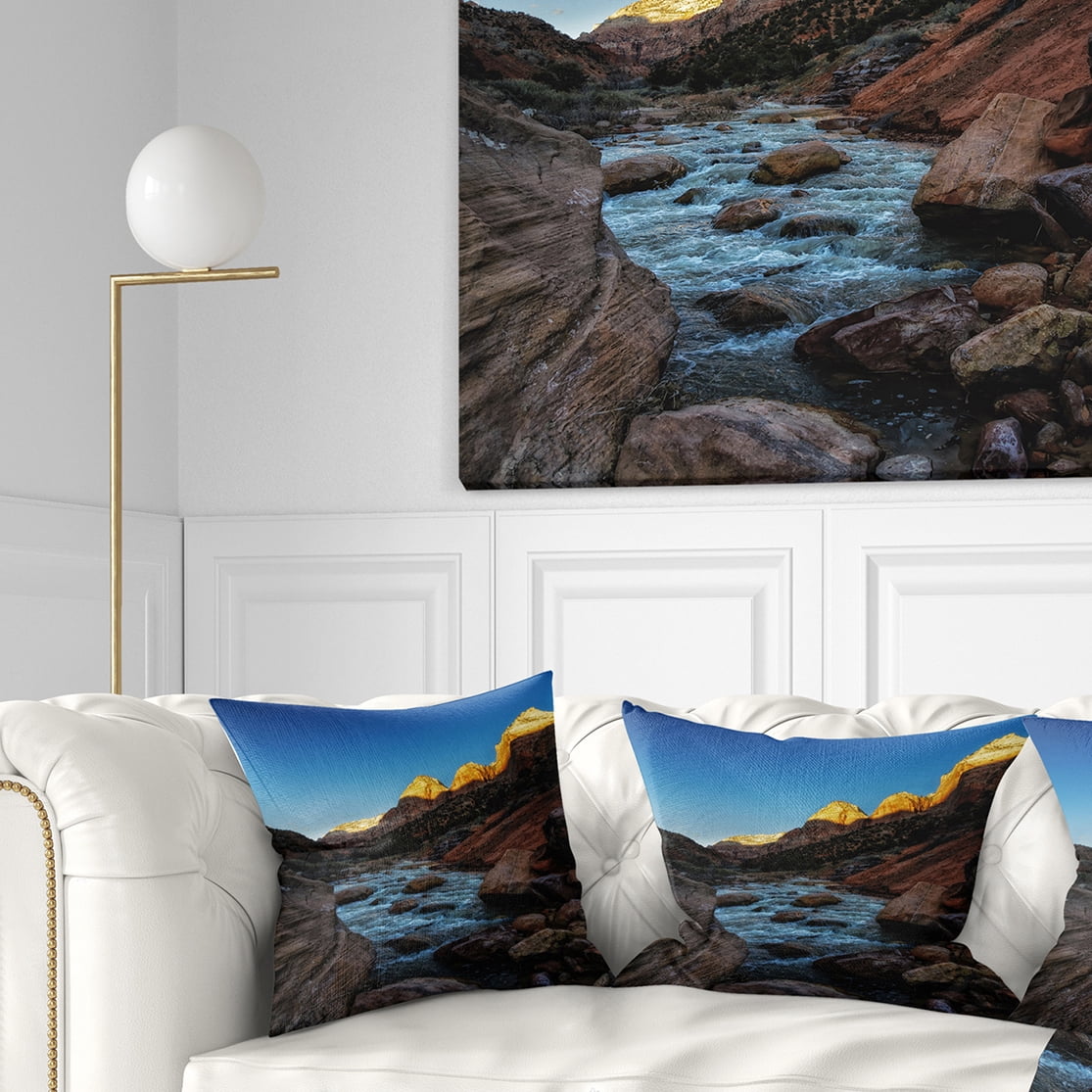 Designart Rapid Virgin River - Landscape Photography Throw Pillow - 16x16