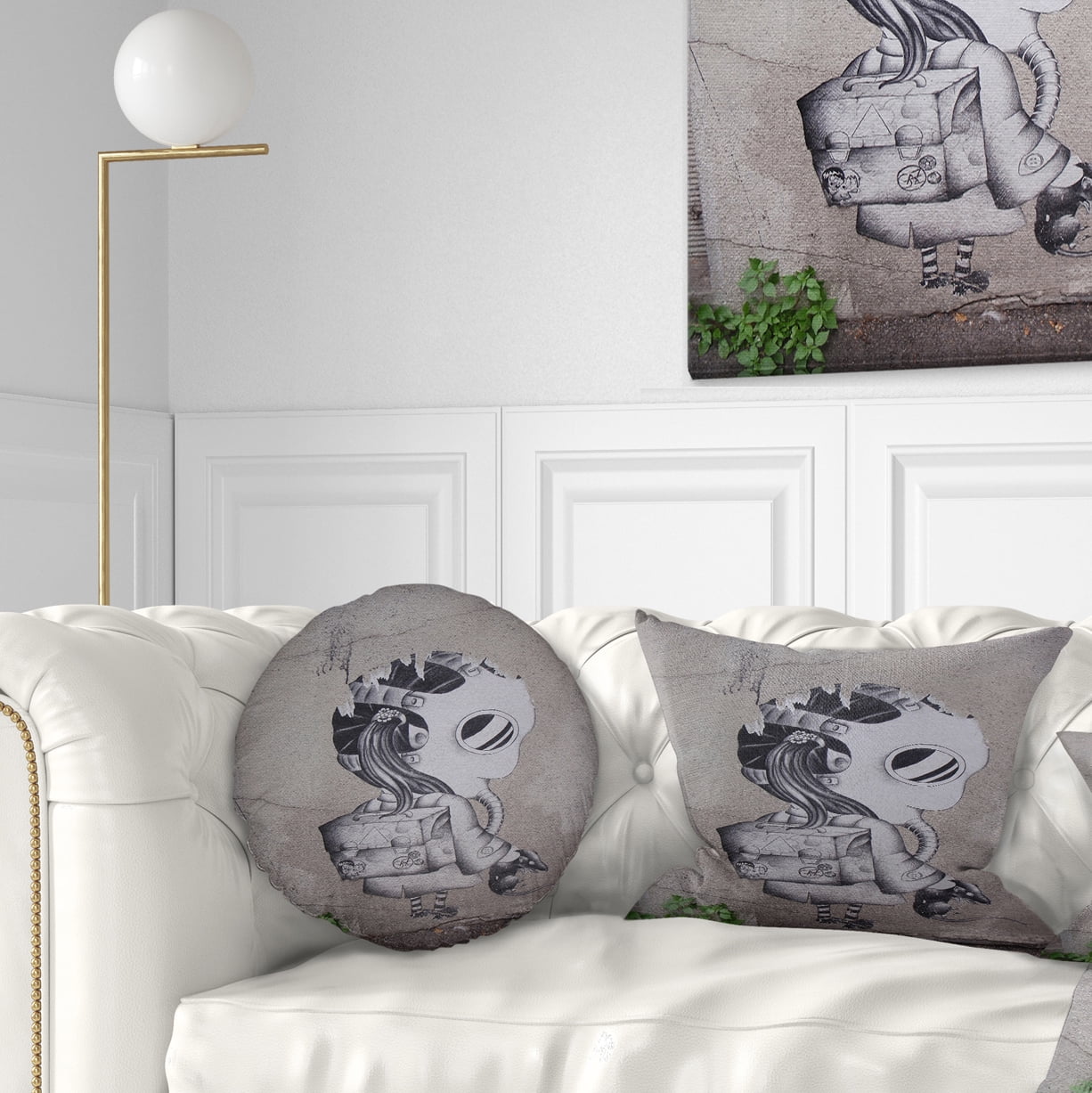 Designart Rat Catcher Robot - Street Art Throw Pillow - 12x20