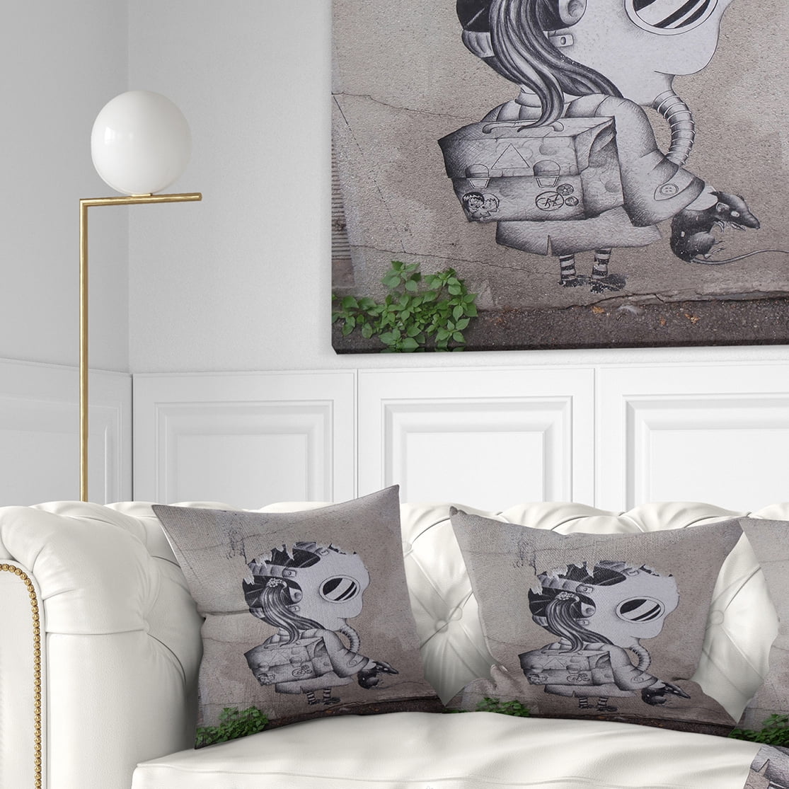 Designart Rat Catcher Robot - Street Art Throw Pillow - 18x18