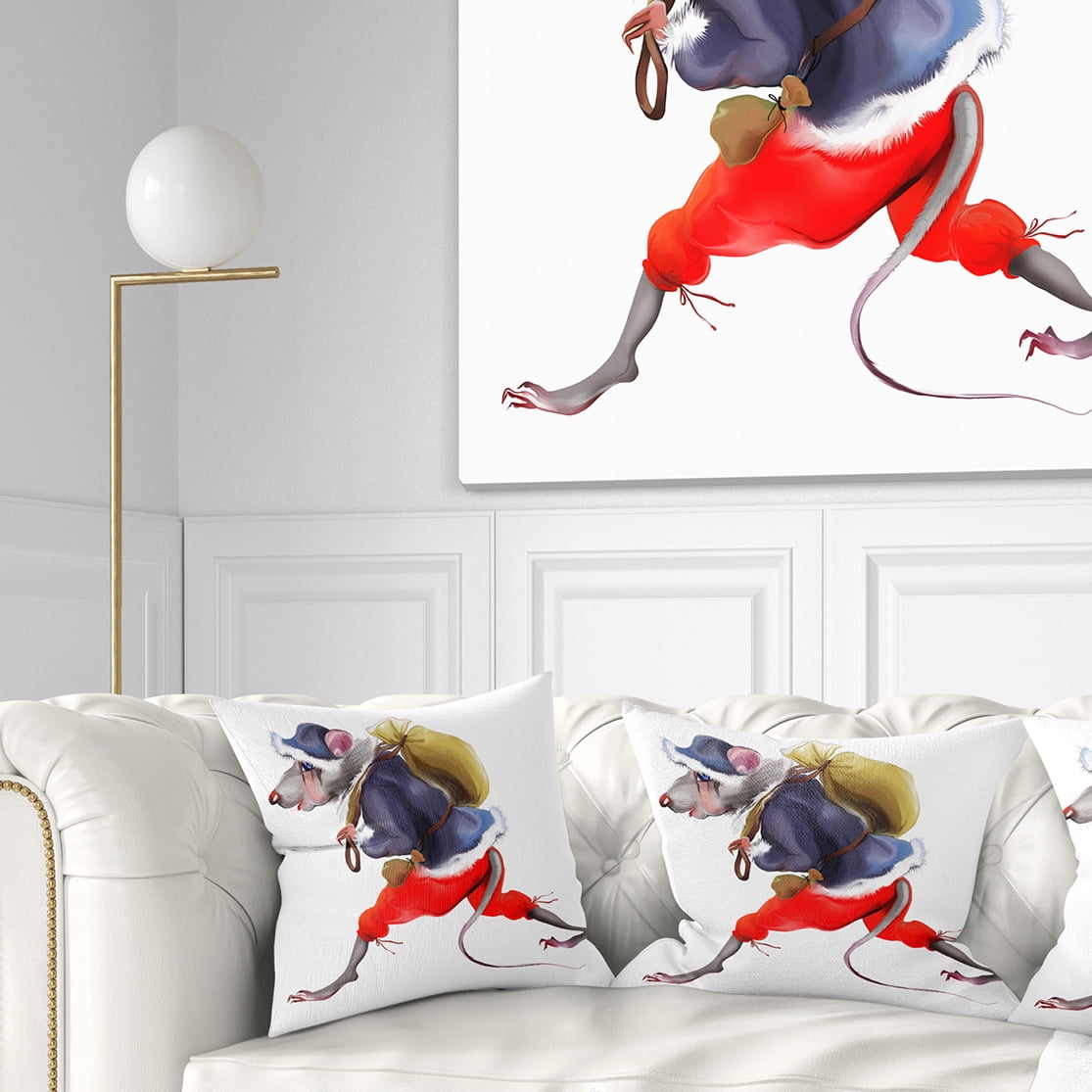 Designart Rat in Santa s Dressing - Abstract Throw Pillow - 18x18