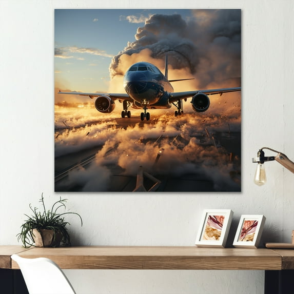 Designart "Ready For Takeoff Airplane III" Performing Arts Wall Art - Modern Yellow Transportation Plane Entryway Wall Art Print