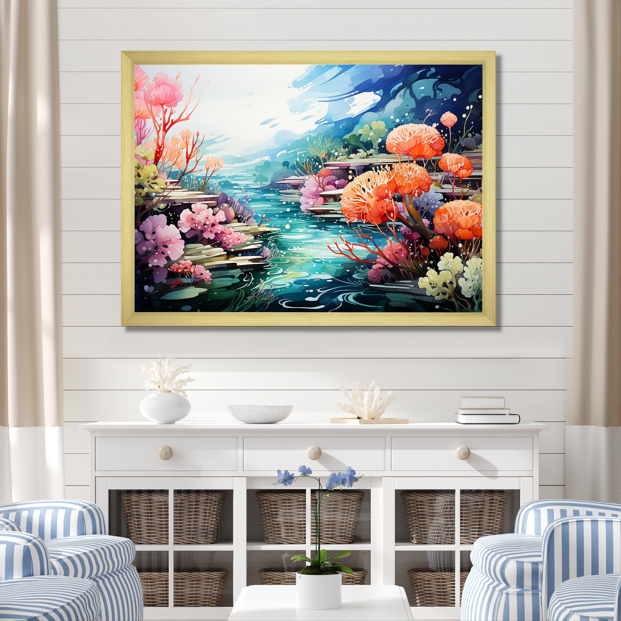 Designart "Realistic Garden of Underwater Coral III" Animals Framed