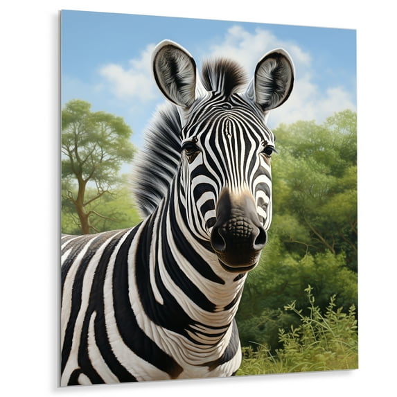 Designart "Realistic Portrait of a Zebra" Animals Metal Art Living Room