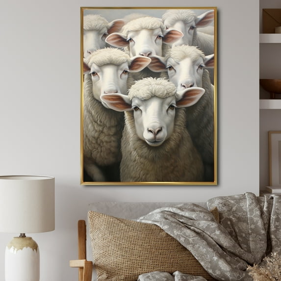 Designart "Realistic Sheep Family Portrait" Animals Floater Framed Wall Decor