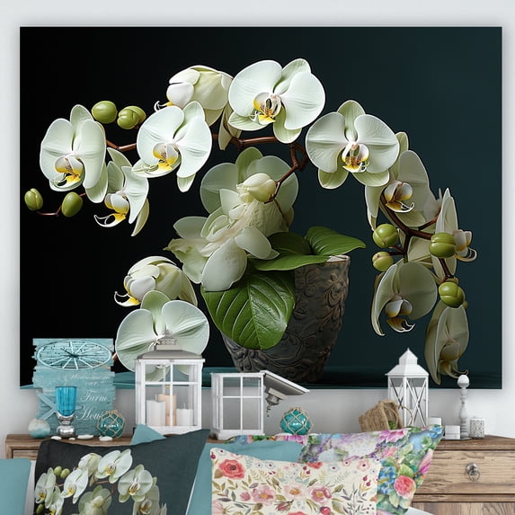 Designart "Realistically Elegant Green Orchids I" Orchids Canvas Prints