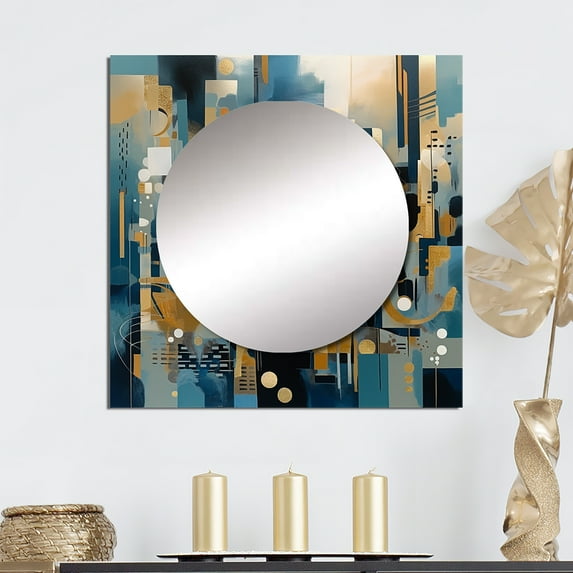Designart "Reality Transcendence IV" Abstract Landscape Square Mirror For Wall Decor - Large Blue Square Printed Wall Mirror Art - Square Modern Mirror - Wall Mounted Square Large Mirror