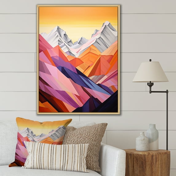 Designart "Realm Of Sunrise Among The Mountains" Landscape Mountains Floater Framed Wall Art Prints