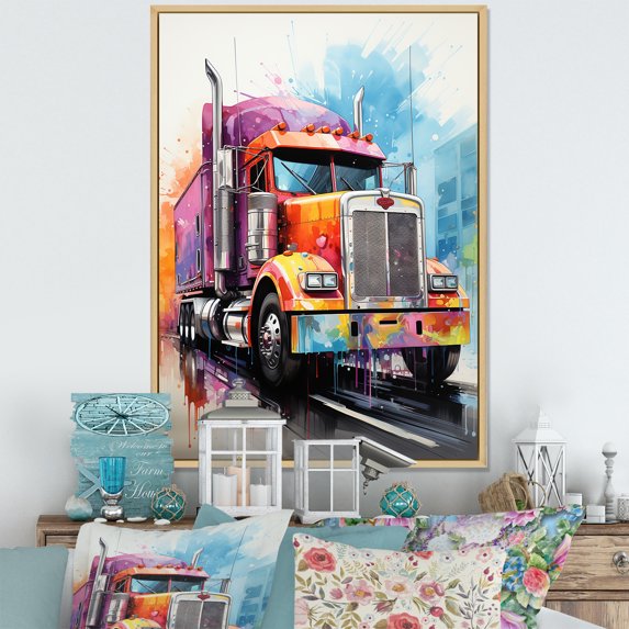 Designart "Rebel Rumble Semi Truck Dominance II" Truck Floater Framed Wall Art Print