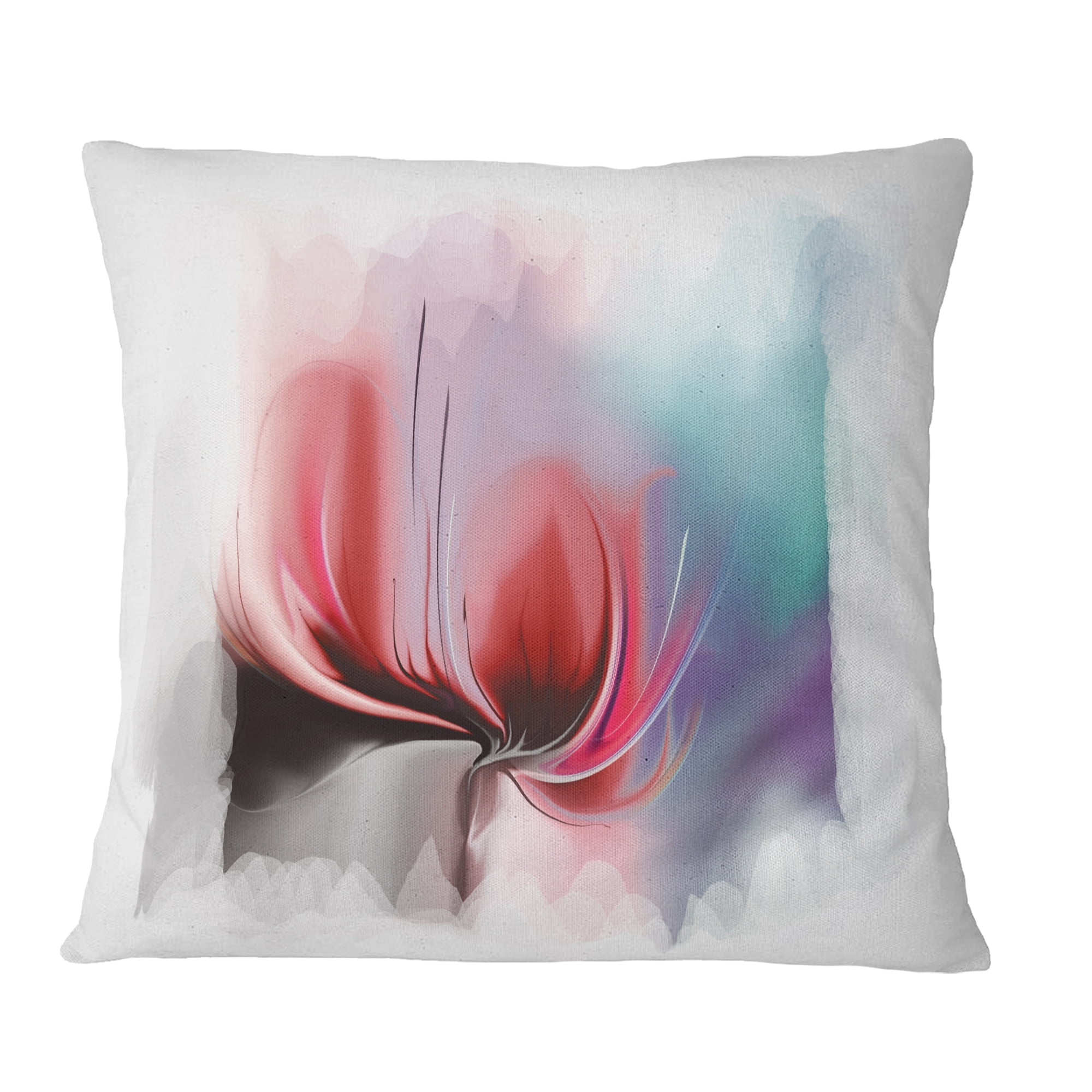 Designart Red Abstract Flower Illustration - Floral Throw Pillow - 18x18