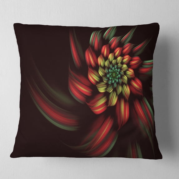 Designart Red Abstract Fractal Flower Spiral - Floral Throw Pillow - 18x18