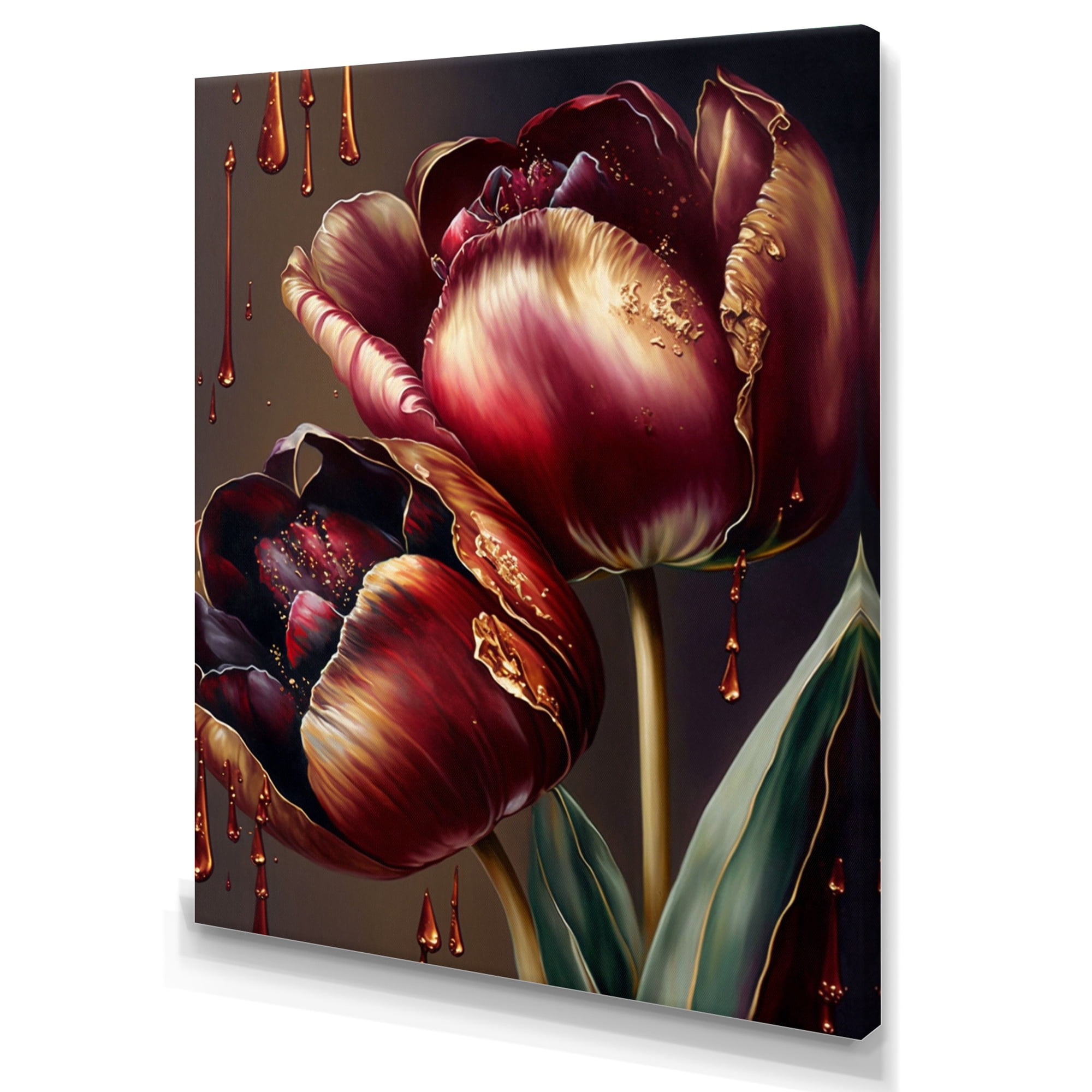 Designart Red And Gold Tulip II Canvas Wall Art