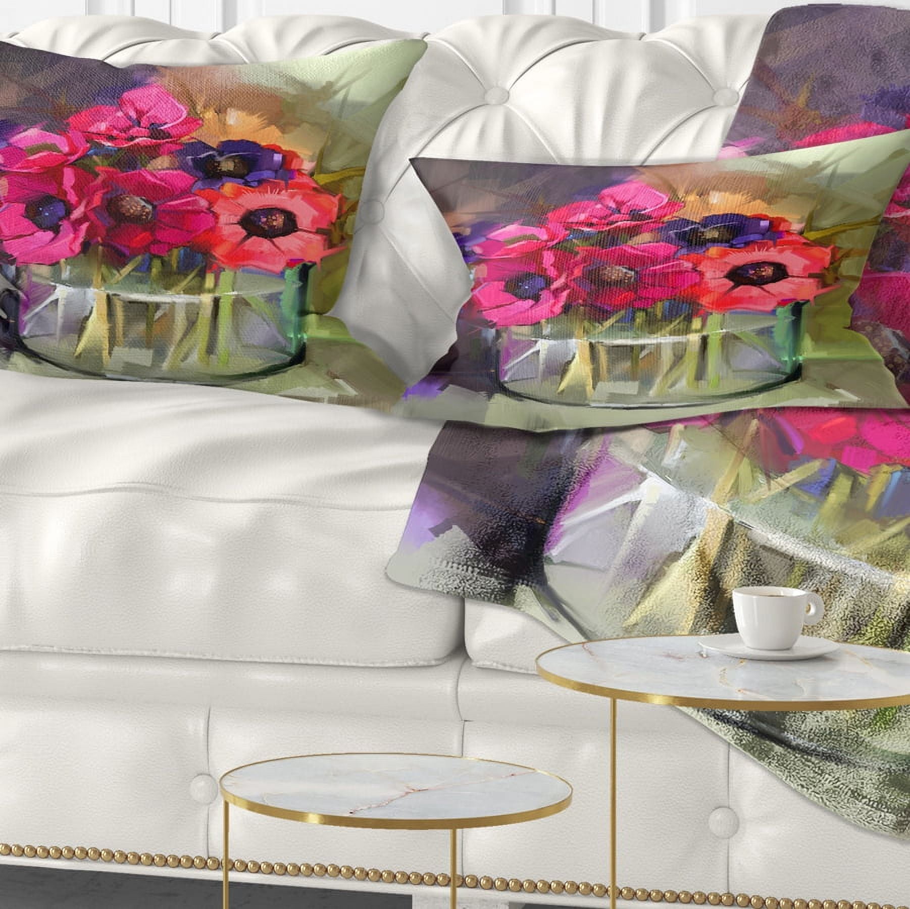 Designart Red Anonymous Flower Bouquet - Floral Throw Pillow - 12x20