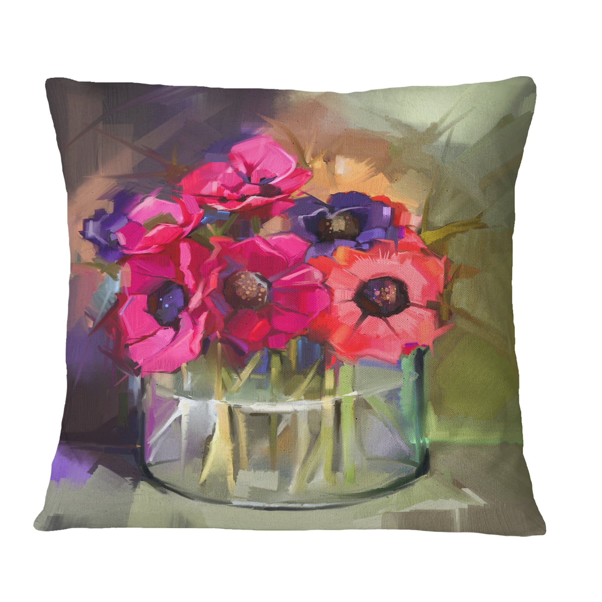 Designart Red Anonymous Flower Bouquet - Floral Throw Pillow - 18x18