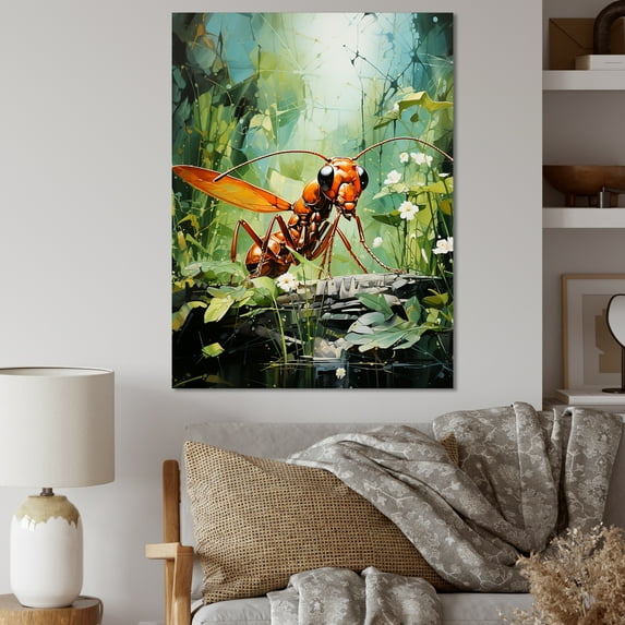 Designart "Red Ant Ventures In Verdant Landscapes" Animals Ant Canvas Prints