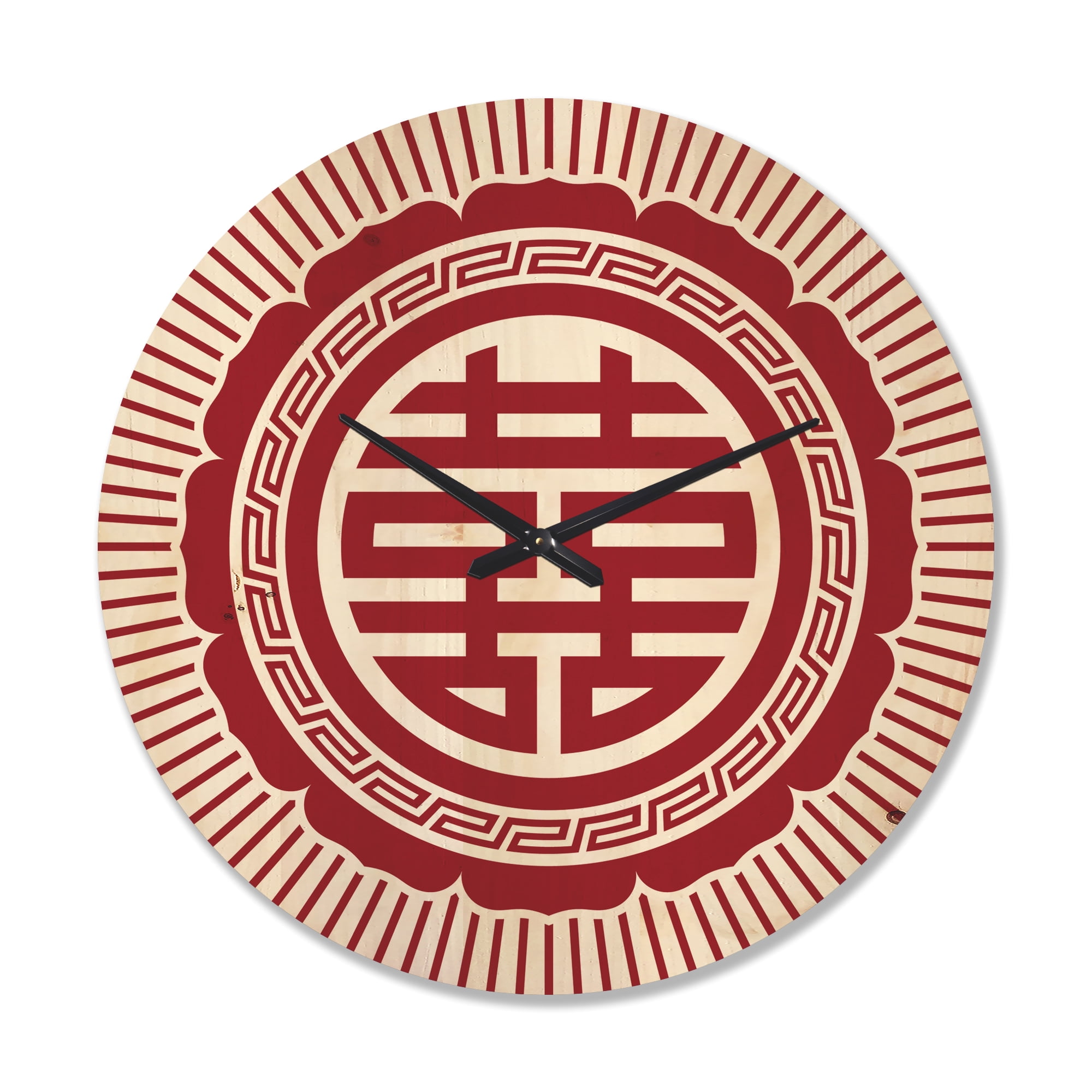 Designart 'Red Asian Double Happiness Symbol ' Modern Wood Wall Clock