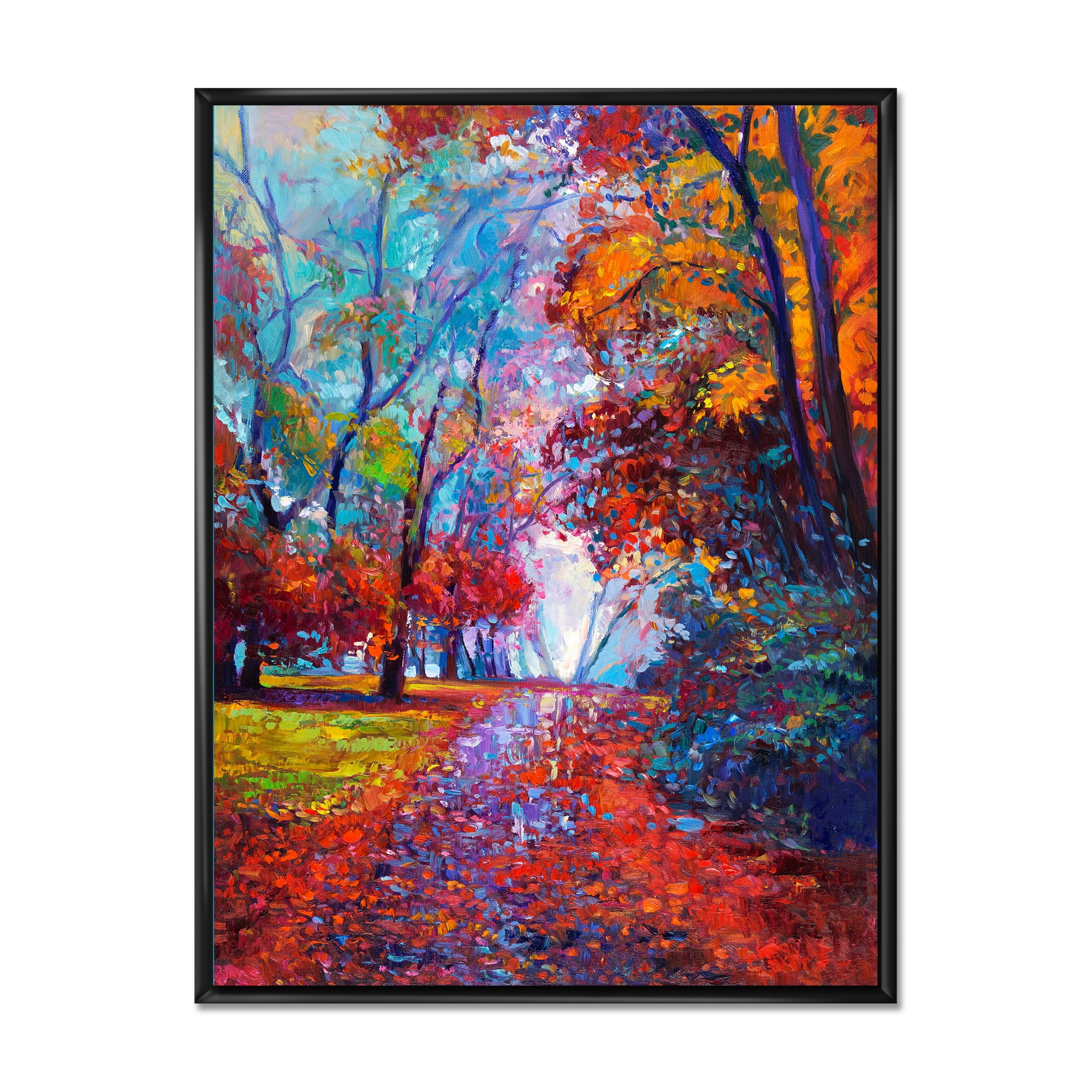 Designart 'Red Autumn Landscape With Little Road' Traditional Framed Canvas Wall Art Print
