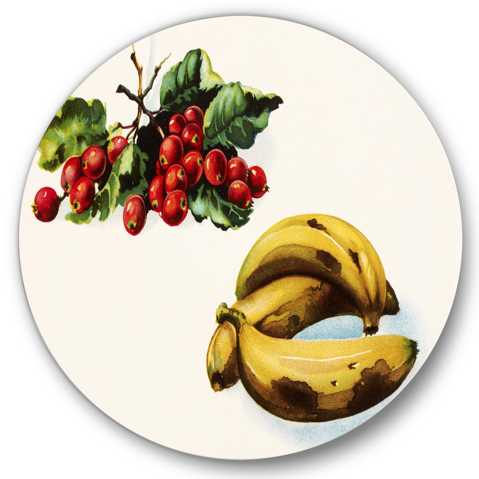 Designart 'Red Berries and Banana' Farmhouse Circle Metal Wall Art 11x11 - Disc of 11
