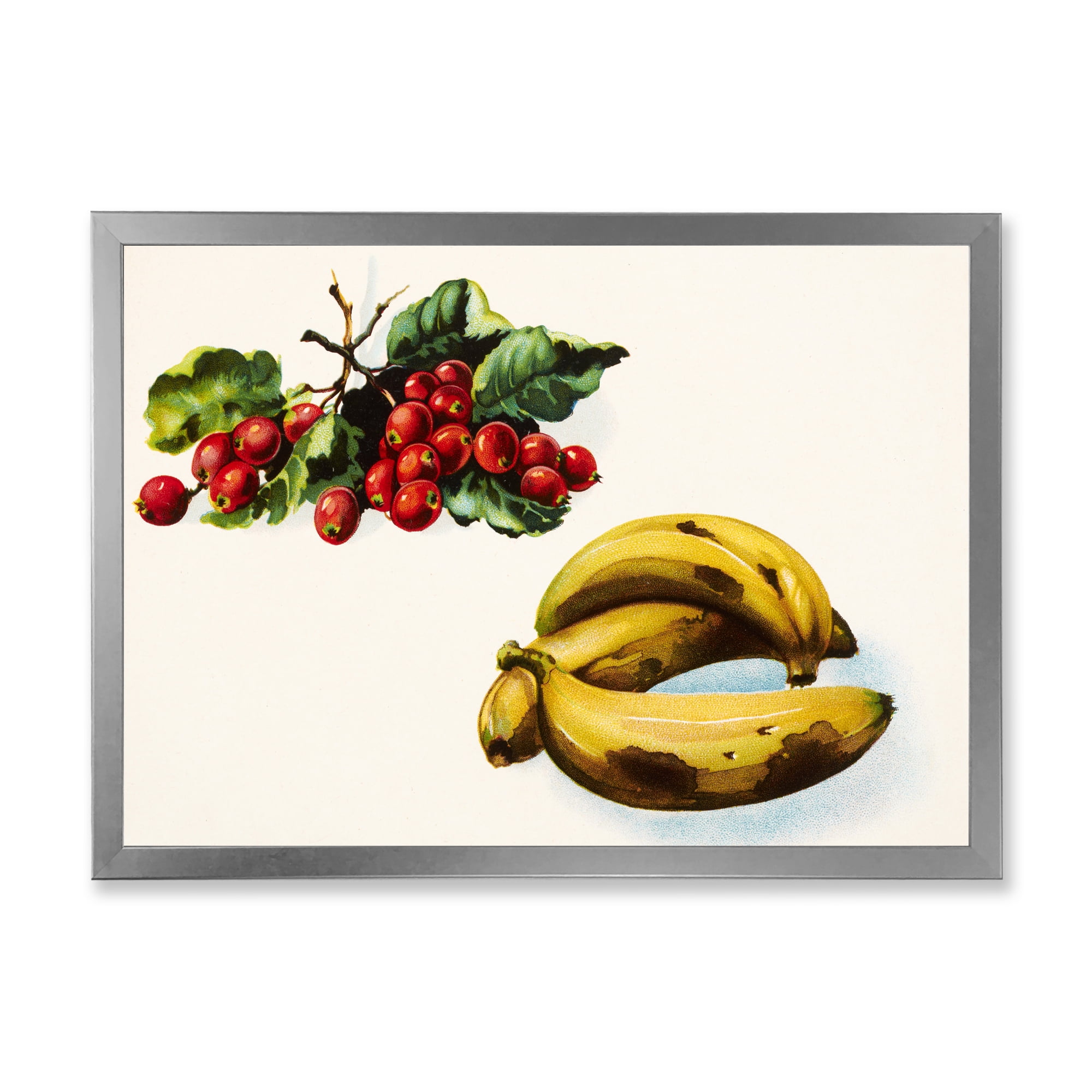 Designart 'Red Berries and Banana' Farmhouse Framed Art Print