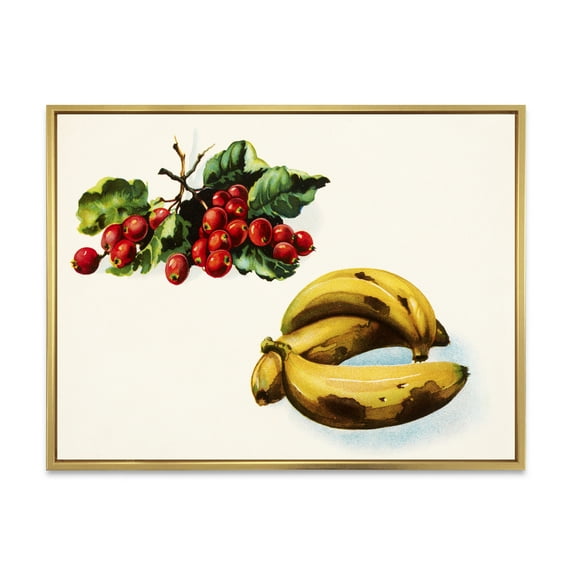 Designart 'Red Berries and Banana' Farmhouse Framed Canvas Wall Art Print