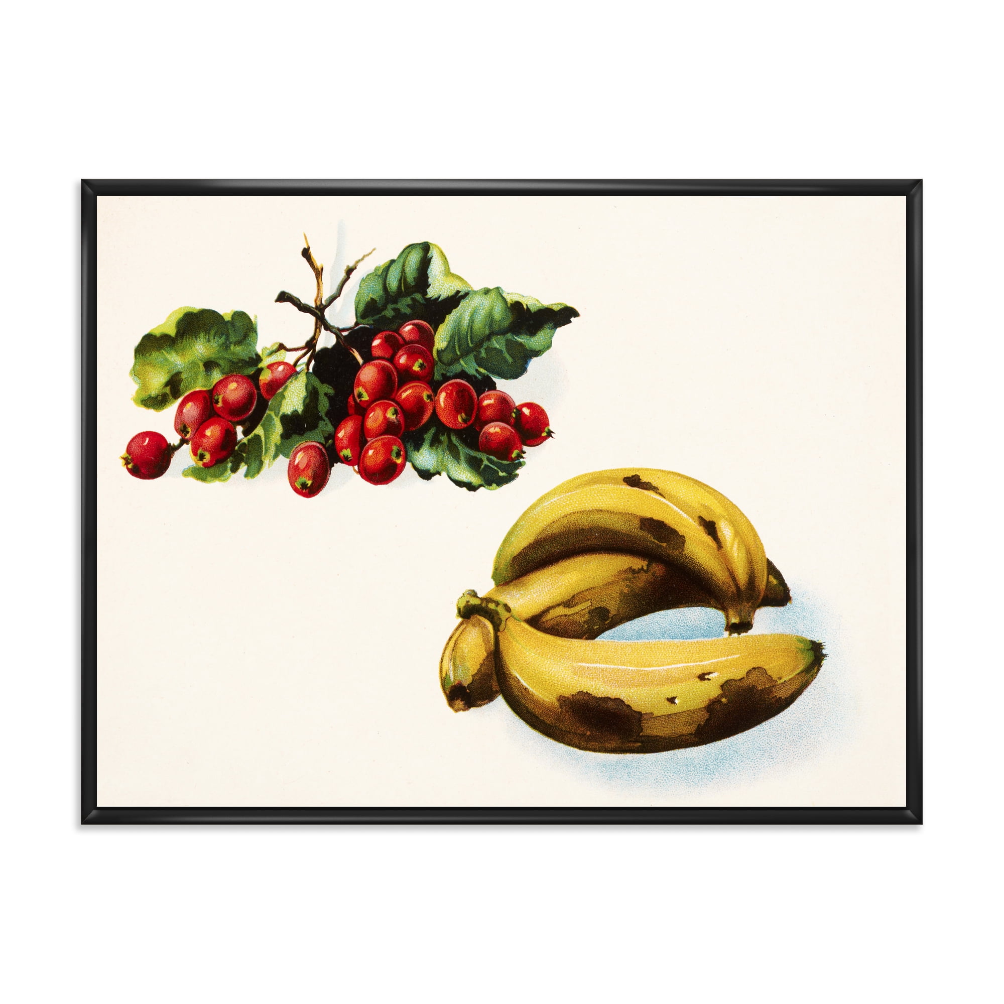 Designart 'Red Berries and Banana' Farmhouse Framed Canvas Wall Art Print