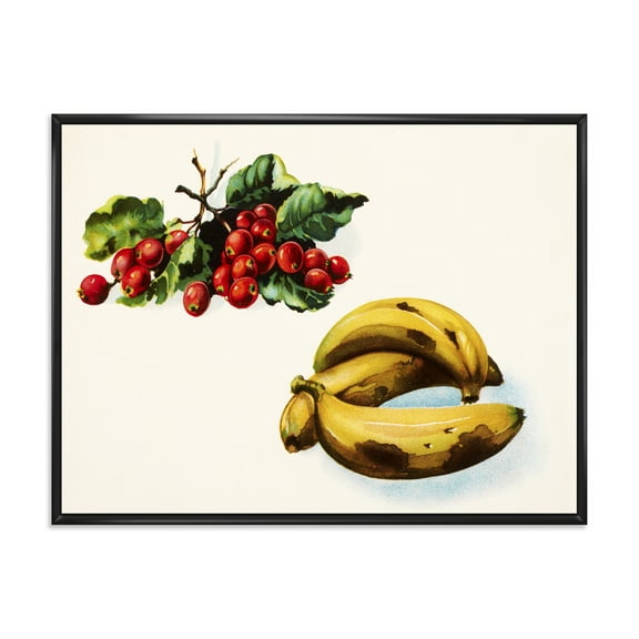 Designart 'Red Berries and Banana' Farmhouse Framed Canvas Wall Art Print