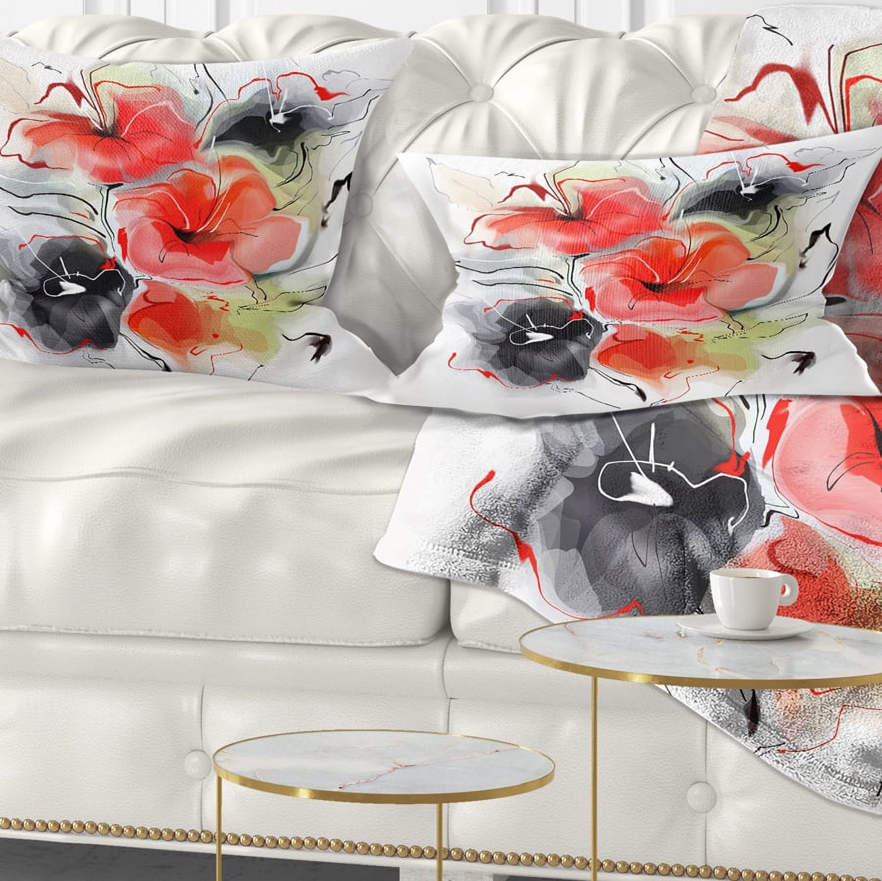 Designart Red Black Abstract Floral Design - Floral Throw Pillow - 12x20