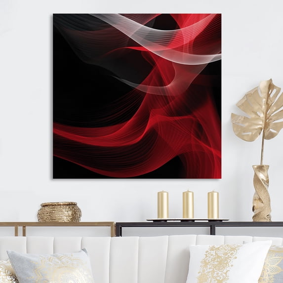 Designart "Red Black Contemplative Abstraction IV" Modern Waves Wall Art For Bathroom
