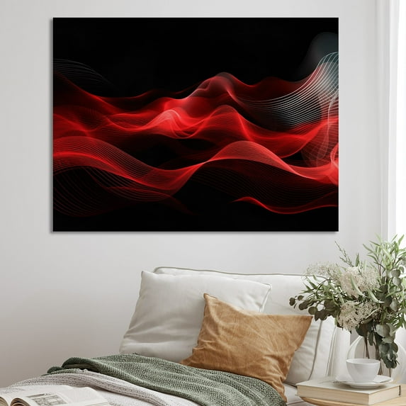Designart "Red Black Contemplative Abstraction IX" Modern Waves Wall Art Living Room