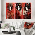 thumbnail image 1 of Designart "Red & Black Vintage Oriental Beauty II" Japon Woman Wall Art Set Of 3 - Red Woman Japon Canvas Set For Living Room Decor, 1 of 7