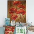 thumbnail image 1 of Designart 'Red Blossoming Poppies Over Wild Brown I' Traditional Print on Natural Pine Wood, 1 of 5