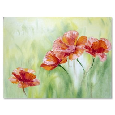 Designart ' Red Blossoming Poppies Over Wild Green I ' Traditional Canvas Wall Art Print